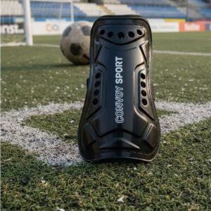 Caneleira Futebol Pequena Convoy Sport Elástico Anatômica EVA Preto e Azul
