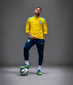 Conjunto Brasil Premium masculino amarelo com jaqueta de manga longa e calça esportiva