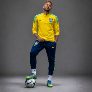 Conjunto Brasil Premium masculino amarelo com jaqueta de manga longa e calça esportiva