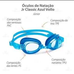 Óculos De Natação Jr Classic Vollo Azul e Rosa Júnior