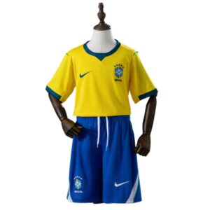 Conjunto infantil Brasil amarelo 2026 tailandês 1.1 com camisa amarela e shorts azuis