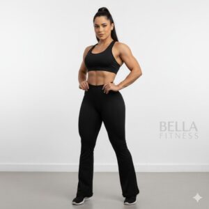 Calça bailarina fitness feminina preta cintura alta flare