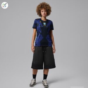 Camisa Brasil Jordan II 2026/27 feminina preta e azul versão torcedora pro.