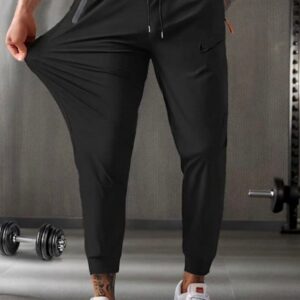 Calça masculina elastano malha chinesa preta esportiva