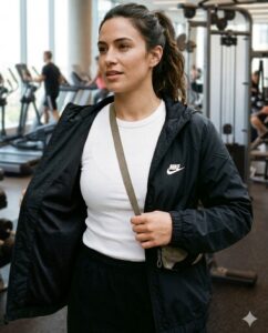 Jaqueta Nike corta vento feminina preta com capuz removível