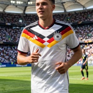 Camisa retrô da seleção da Alemanha branca com detalhes nas cores da bandeira e qualidade tailandesa 1.1