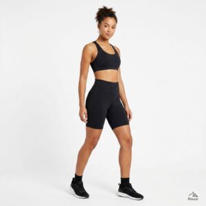 Bermuda legging feminina academia cintura alta preta e cinza.