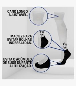 Meião Penalty Matis antiderrapante cano longo para futebol nas cores vermelho, azul, branco e preto.
