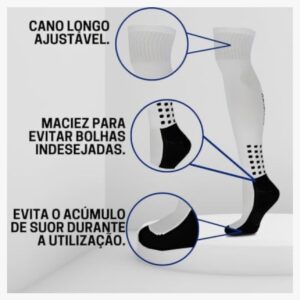 Meião Penalty Matis antiderrapante cano longo para futebol nas cores vermelho, azul, branco e preto.