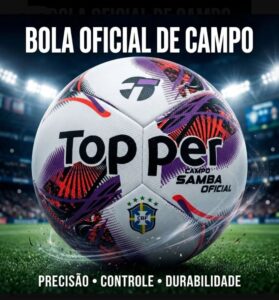 Bola Futebol Campo Topper Samba Oficial branca roxa e laranja tamanho 5 oficial