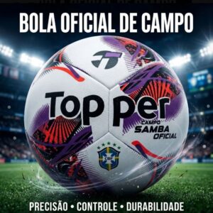 Bola Futebol Campo Topper Samba Oficial branca roxa e laranja tamanho 5 oficial