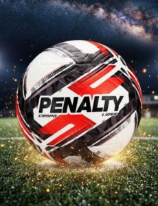 Bola de Futebol Campo Penalty Líder sem costura branca preta e vermelha em gramado