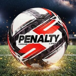 Bola de Futebol Campo Penalty Líder sem costura branca preta e vermelha em gramado
