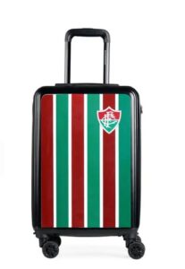 Mala de bordo oficial Fluminense FFC preta com detalhes grená e rodas 360 graus