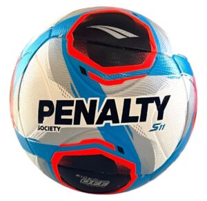 Bola Society Penalty S11 oficial branca azul e vermelha em gramado sintético