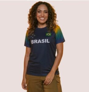 Camiseta Brasil bandeira azul feminina Dry Fit Braziline