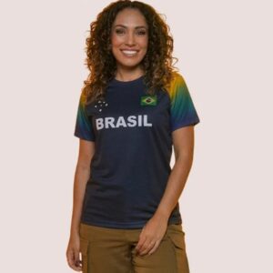 Camiseta Brasil bandeira azul feminina Dry Fit Braziline