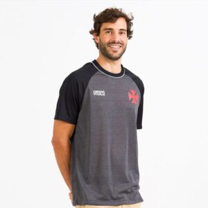 Camisa Vasco Cesto Masculina chumbo e preta com cruz vermelha estampada