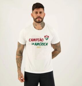 Camisa Fluminense Campeão da América 2023 branca com estampa comemorativa e escudo do clube