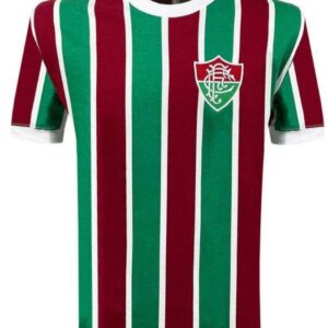 Camiseta Fluminense 1975 Liga Retrô masculina listrada verde grená e branca