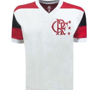 Camisa Flamengo 1981 Liga Retrô masculina branca com detalhes vermelhos e pretos