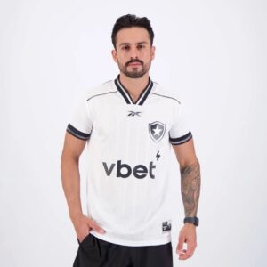 Camisa Botafogo Branca 2025 Tailandesa 1.1 masculina com escudo do clube e detalhes em preto.